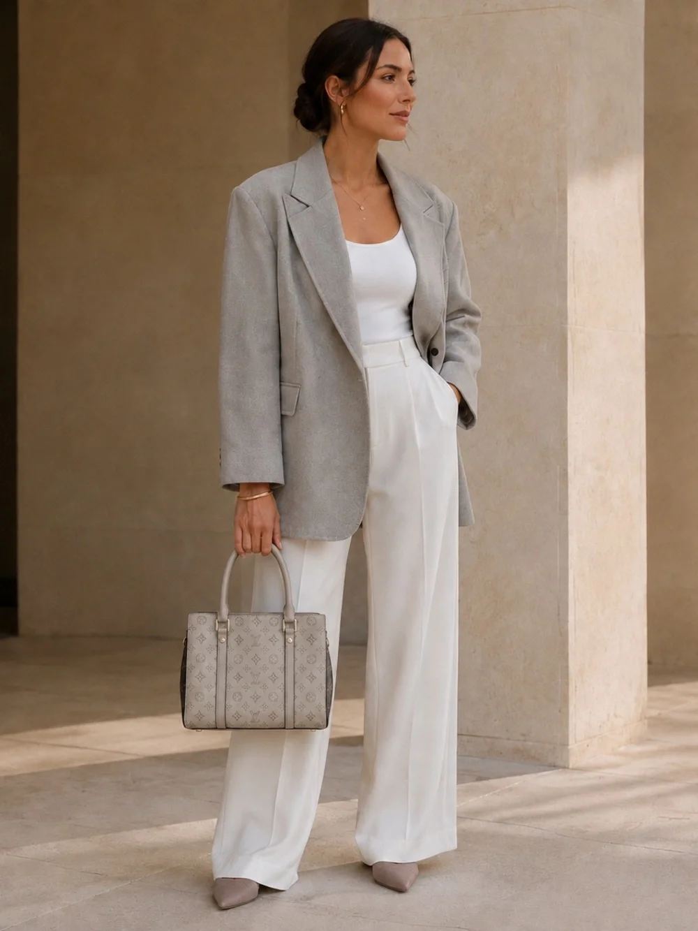 Gray Monogram Top-Handle Tote - Luxury Designer Inspired